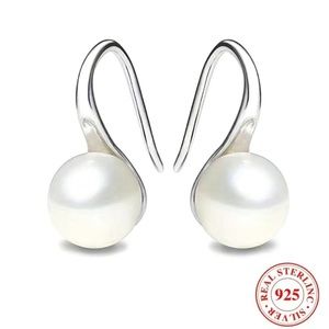 925 Sterling Silver Faux Pearl Fish Hook Earrings